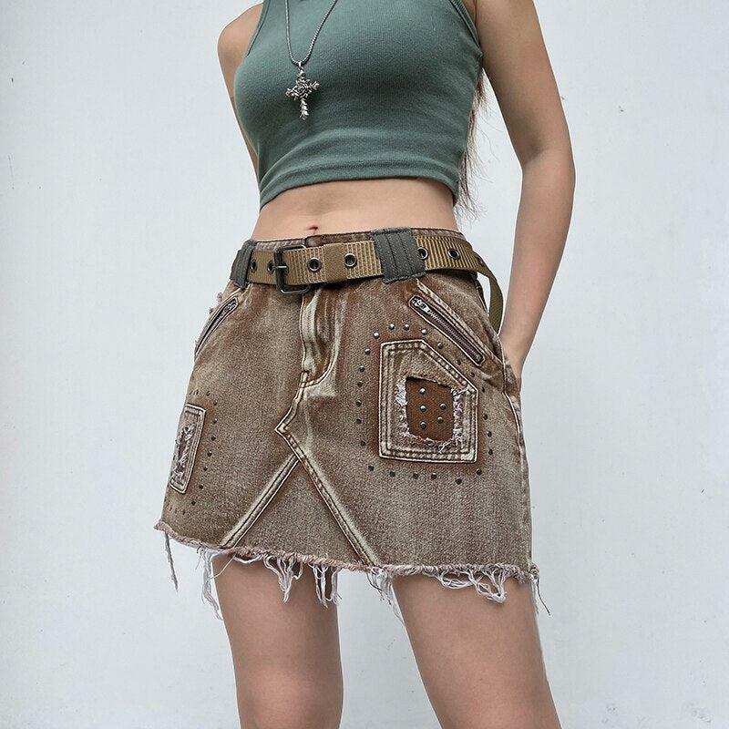 Fairy Grunge Distressed Patchwork Mini Skirt for Aesthetic Outfits