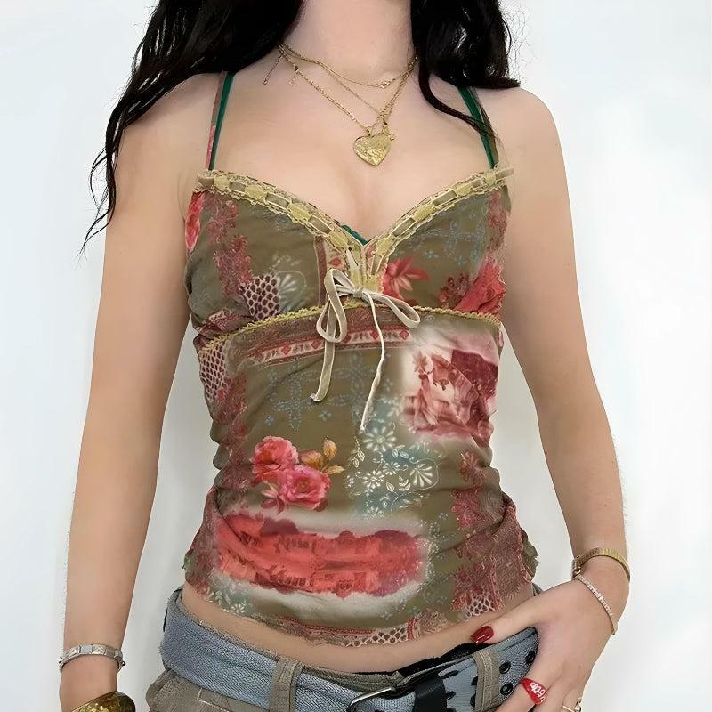 Fairy Grunge Floral Cropped Sweater Vest - Aesthetic Style Top