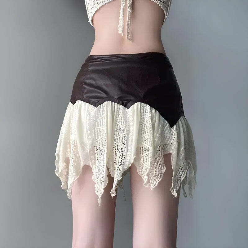 Fairy Grunge Patchwork Lace Mini Skirt - Aesthetic Soft Girl Style