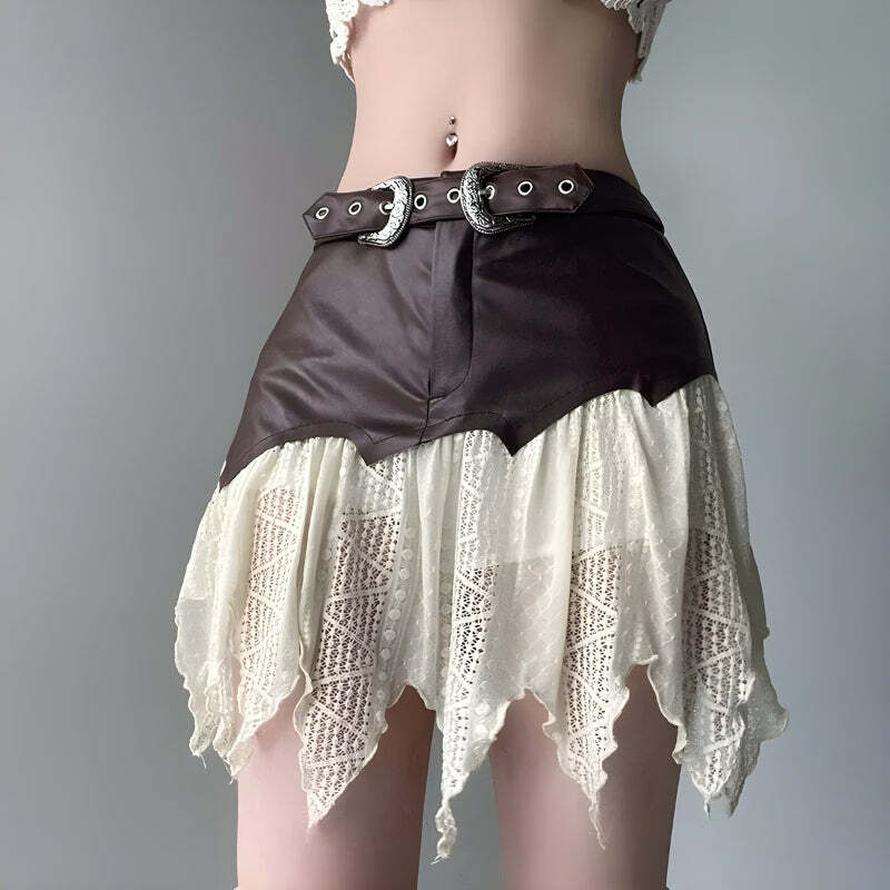 Fairy Grunge Patchwork Lace Mini Skirt - Aesthetic Soft Girl Style