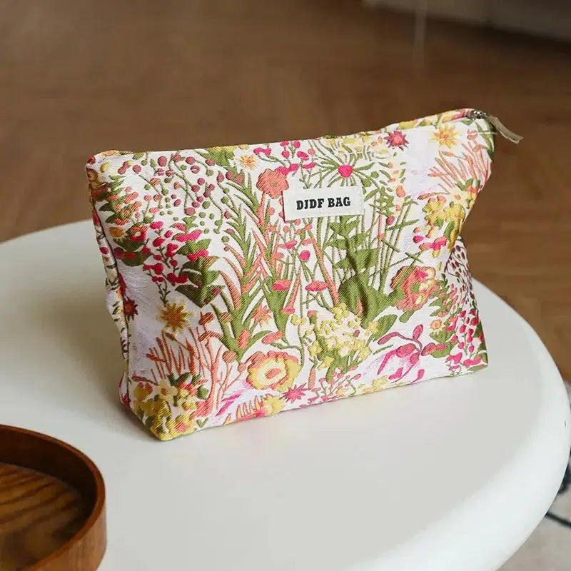 Floral Embroidered Makeup Bag for Aesthetic Outfits & Soft Girl Style