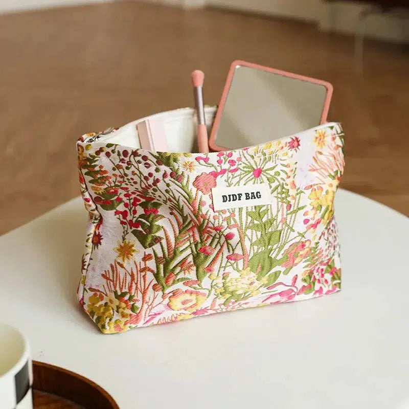 Floral Embroidered Makeup Bag for Aesthetic Outfits & Soft Girl Style