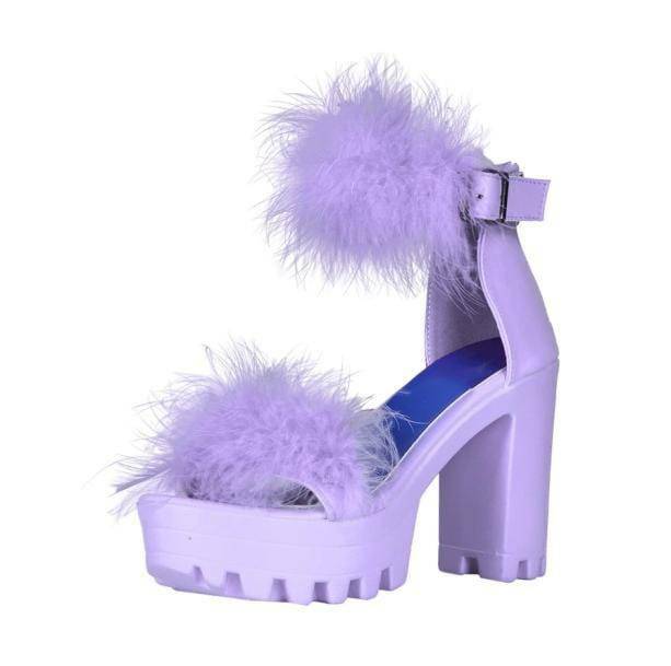 Fluffy Open Toe Party Shoes - Grunge Style Aesthetic Footwear