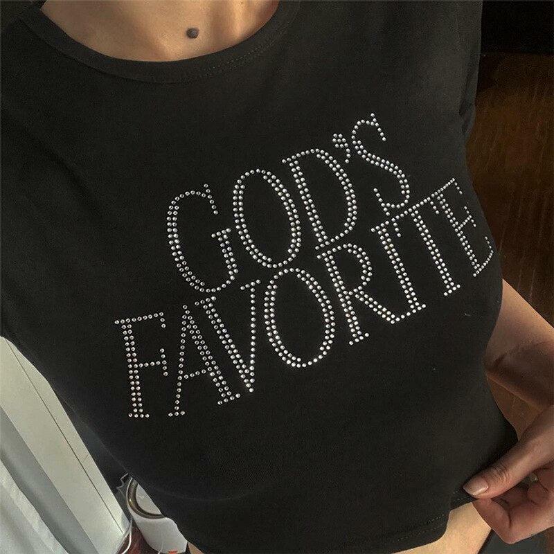 God's Favorite Grunge Style Crop Top - Aesthetic Backless Design