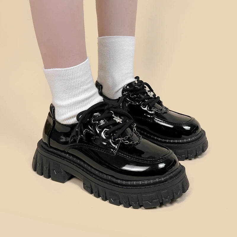 Grunge Bat Wings Platform Oxford Shoes for Aesthetic Outfits