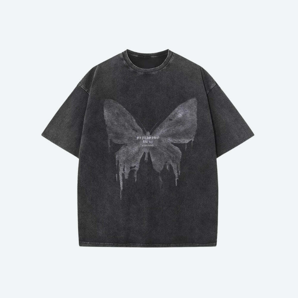 Grunge Distressed Butterfly Top - Aesthetic Style for Unique Outfits