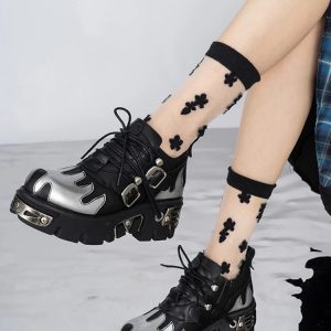 Grunge Flame Chunky Platform Shoes for Aesthetic Outfits and Styles