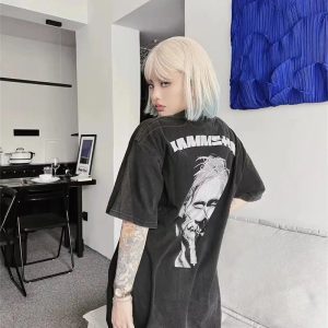 Grunge Rammstein Tee: Vintage Aesthetic Top for Soft Girl & Goth Styles