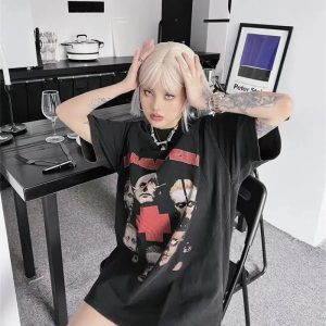 Grunge Rammstein Tee: Vintage Aesthetic Top for Soft Girl & Goth Styles