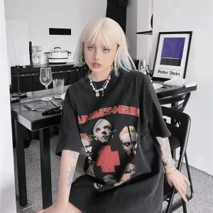 Grunge Rammstein Tee: Vintage Aesthetic Top for Soft Girl & Goth Styles