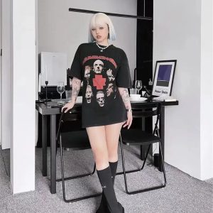 Grunge Rammstein Tee: Vintage Aesthetic Top for Soft Girl & Goth Styles