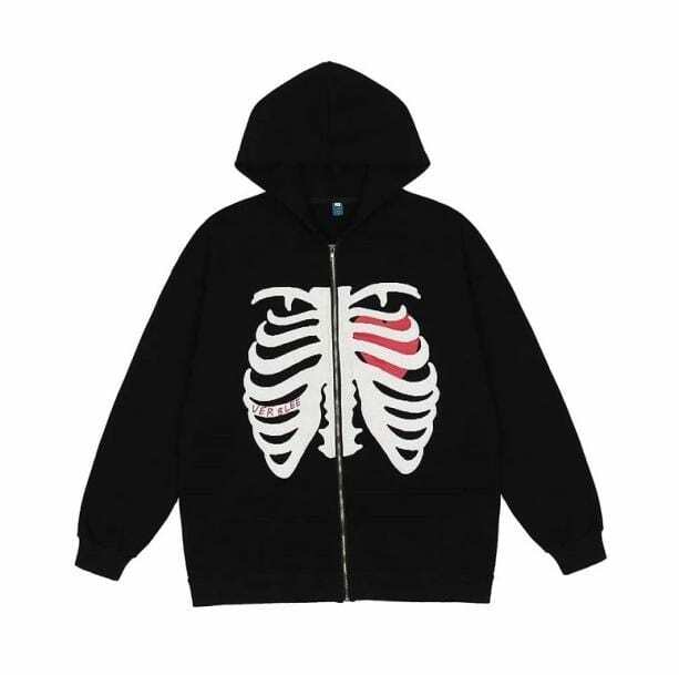 Grunge Skull Hoodie: Aesthetic Streetwear for Soft Girl & Goth Styles