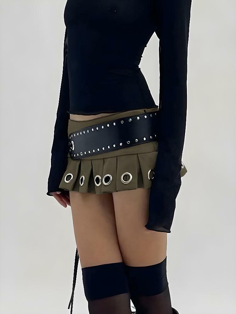 Grunge Style Belted Mini Skirt - Aesthetic Soft Girl Fashion Piece