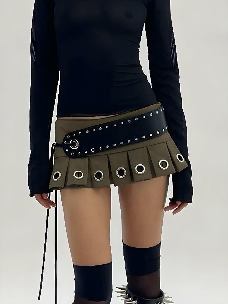 Grunge Style Belted Mini Skirt - Aesthetic Soft Girl Fashion Piece