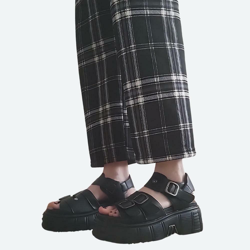 Grunge Style Belted Platform Sandals for Aesthetic Outfits