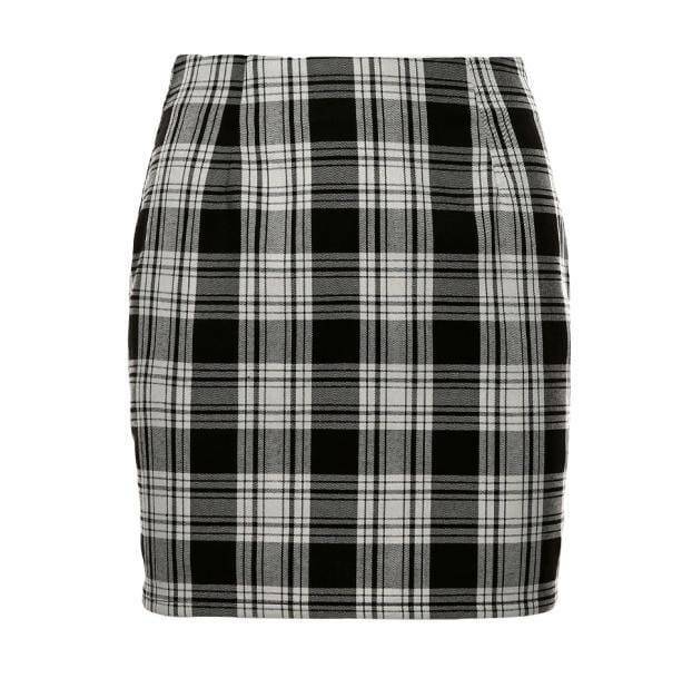 Grunge Style Black and White Plaid Mini Skirt for Aesthetic Outfits