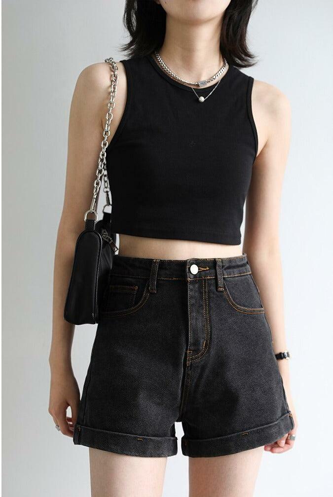 Grunge Style Black Jean Shorts - Aesthetic Denim for Soft Girl Outfits