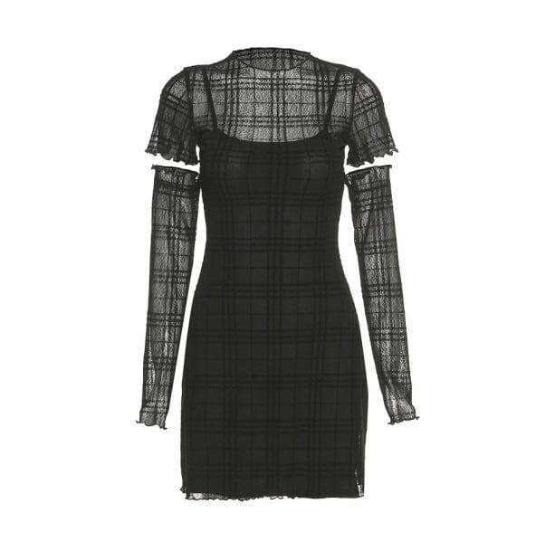 Grunge Style Black Plaid Mini Dress - Aesthetic Gothic Outfit Essential