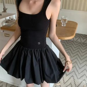 Grunge Style Bubble Mini Dress - Aesthetic Soft Girl & Gothic Fashion