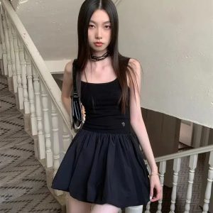 Grunge Style Bubble Mini Dress - Aesthetic Soft Girl & Gothic Fashion