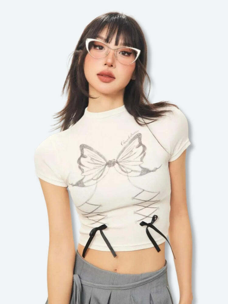 Grunge Style Butterfly Crop Top - Aesthetic Clothing for Unique Outfits