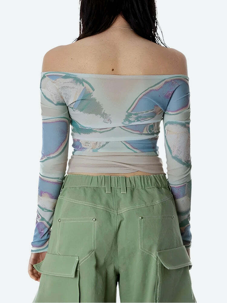 Grunge Style Butterfly Mesh Top - Aesthetic Soft Girl Fashion