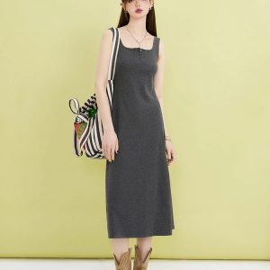 Grunge Style Button-Up Midi Dress - Aesthetic Casual Fashion Essential