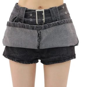 Grunge Style Buttoned Belt Loop Mini Skirt for Aesthetic Outfits