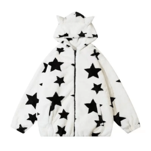 Grunge Style Cat Ears Star Hoodie - Aesthetic Soft Girl Fashion