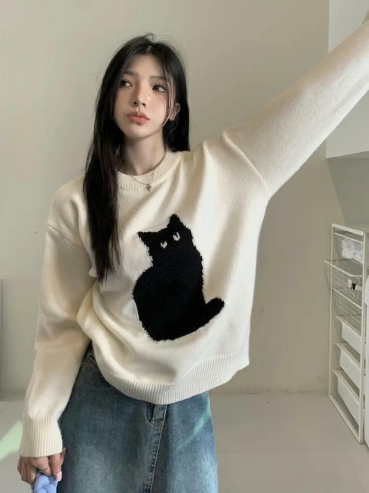 Grunge Style Cat Sweater Vest - Backless Aesthetic Top for Soft Girls