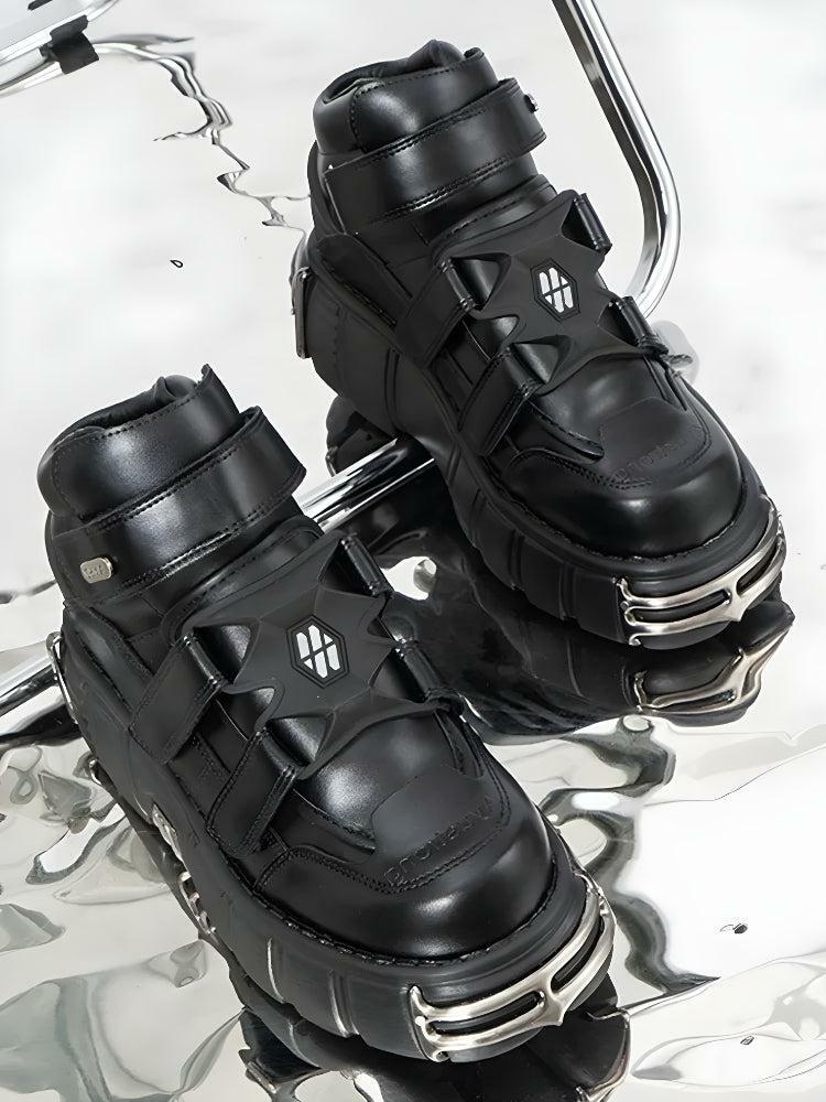 Grunge Style Chunky Metal Platform Boots for Aesthetic Outfits