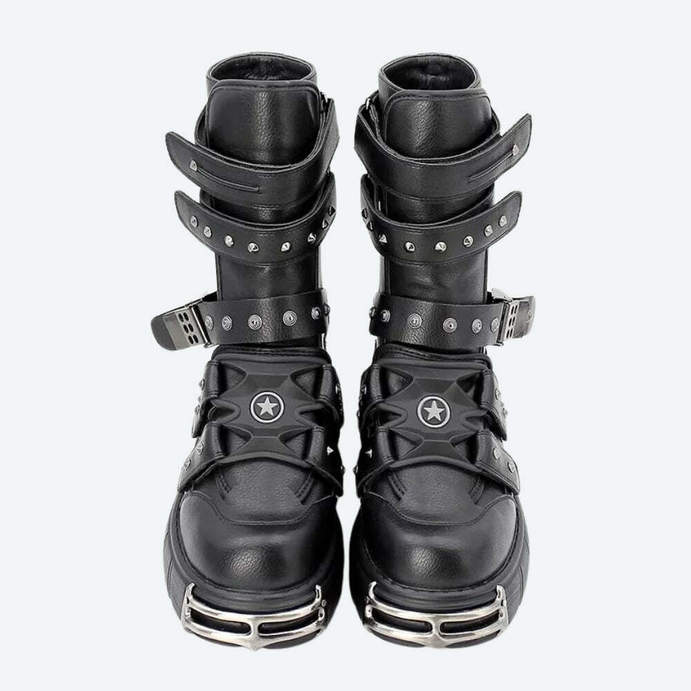 Grunge Style Chunky Platform Boots with Velcro Straps for Aesthetic Outfits