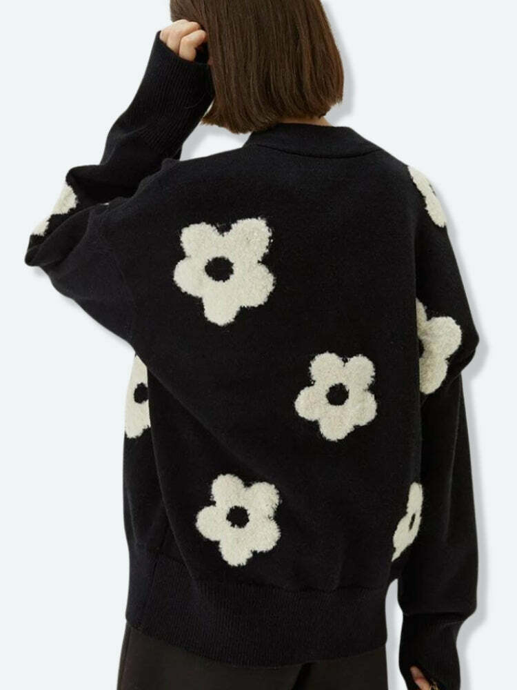 Grunge Style Clothing: Aesthetic Flower Cardigan for Soft Girl Outfits