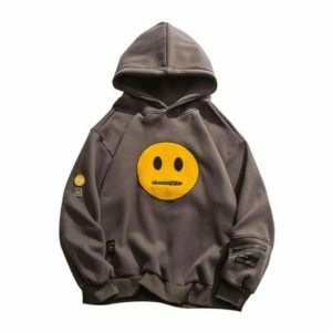 Grunge Style Clothing: Aesthetic Zipper Pocket Emoji Hoodie for Soft Girls