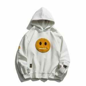 Grunge Style Clothing: Aesthetic Zipper Pocket Emoji Hoodie for Soft Girls