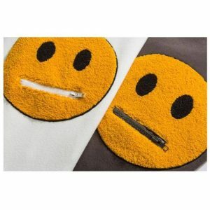 Grunge Style Clothing: Aesthetic Zipper Pocket Emoji Hoodie for Soft Girls