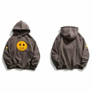 Grunge Style Clothing: Aesthetic Zipper Pocket Emoji Hoodie for Soft Girls