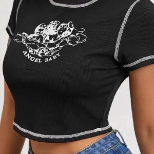 Grunge Style Clothing: Angel Baby Tee for Aesthetic Outfits & Soft Girl Vibes