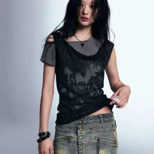 Grunge Style Clothing: Backless Gothic Top & Cropped Sweater Vest