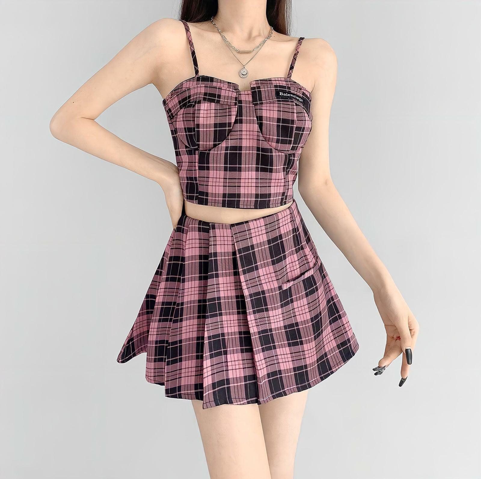 Grunge Style Clothing: Barbie Mini Skirt & Crop Top Two-Piece Set