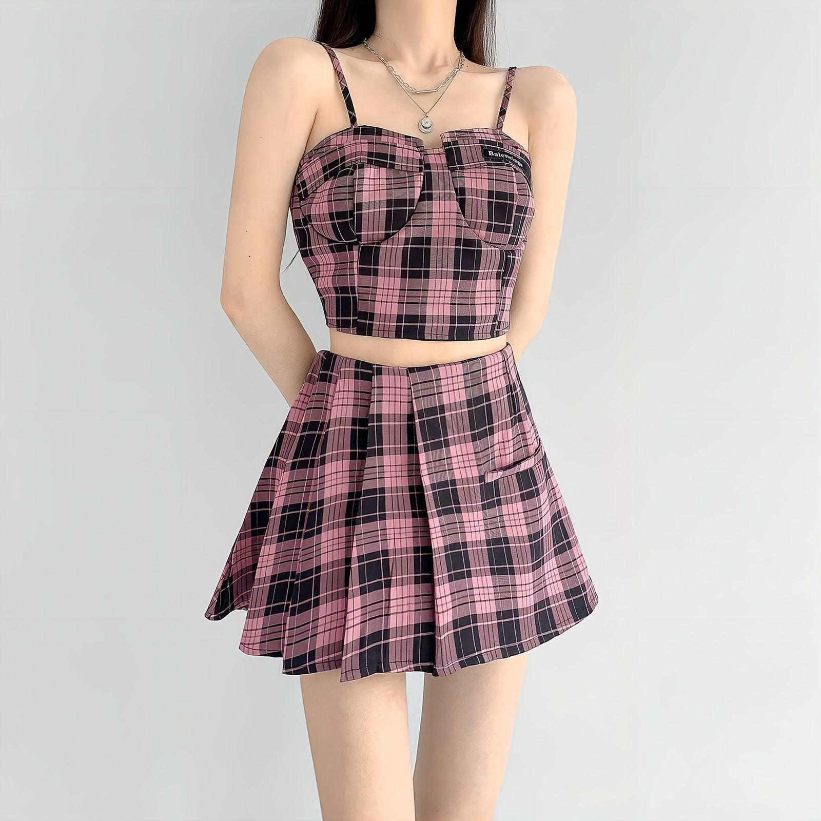 Grunge Style Clothing: Barbie Mini Skirt & Crop Top Two-Piece Set