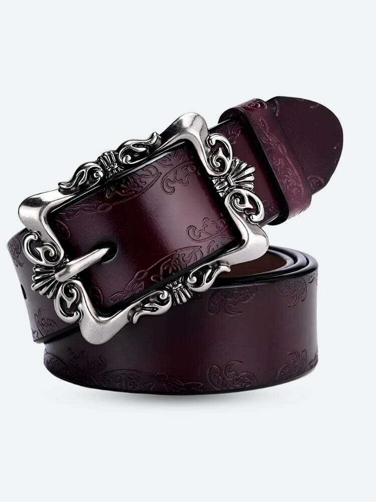 Grunge Style Clothing: Baroque Faux Leather Belt for Aesthetic Outfits