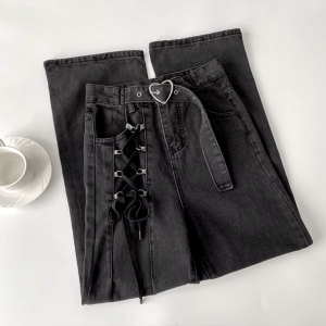 Grunge Style Clothing: Black Heart Buckle Jeans for Aesthetic Outfits