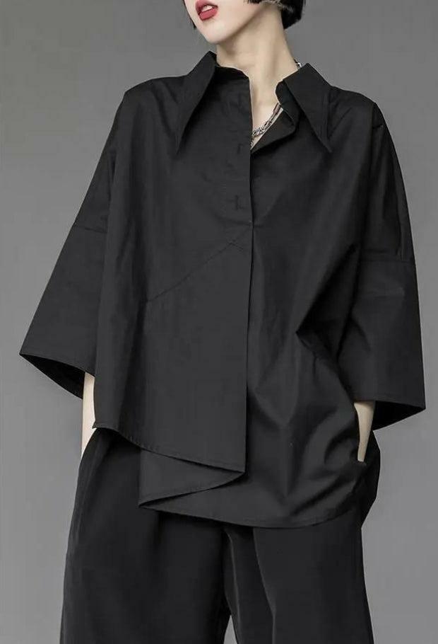 Grunge Style Clothing: Black Korean Asymmetric Shirt for Aesthetic Outfits