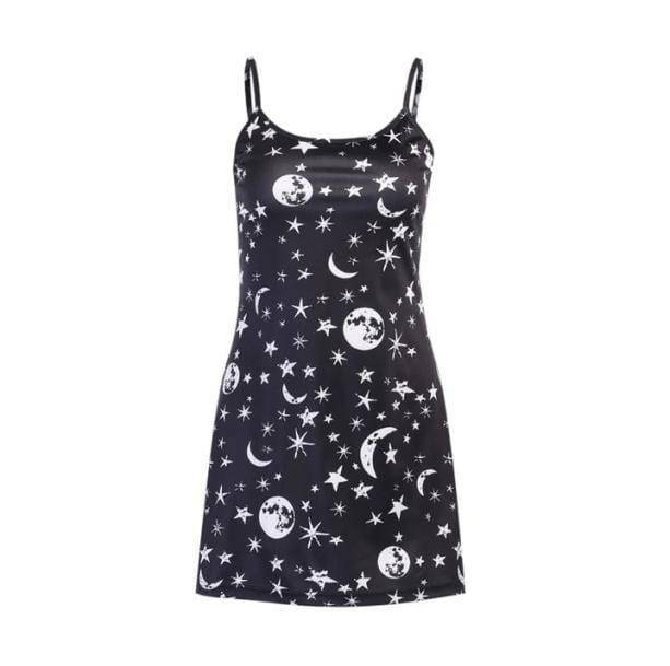 Grunge Style Clothing: Black Moon Dress with Backless Design & Aesthetic Vibes