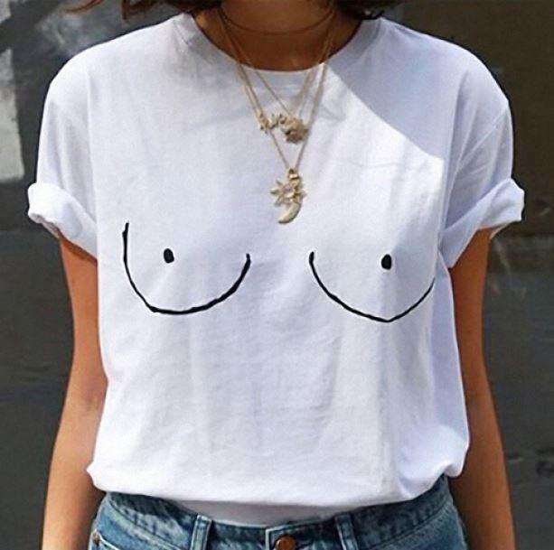 Grunge Style Clothing: Boobs Print T-Shirt for Aesthetic Outfits