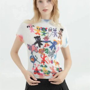 Grunge Style Clothing: Cartoon Figures Printed Cropped Sweater Vest