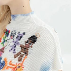 Grunge Style Clothing: Cartoon Figures Printed Cropped Sweater Vest