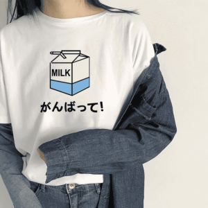 Grunge Style Clothing: Cartoon Milk Tee for Aesthetic Outfits