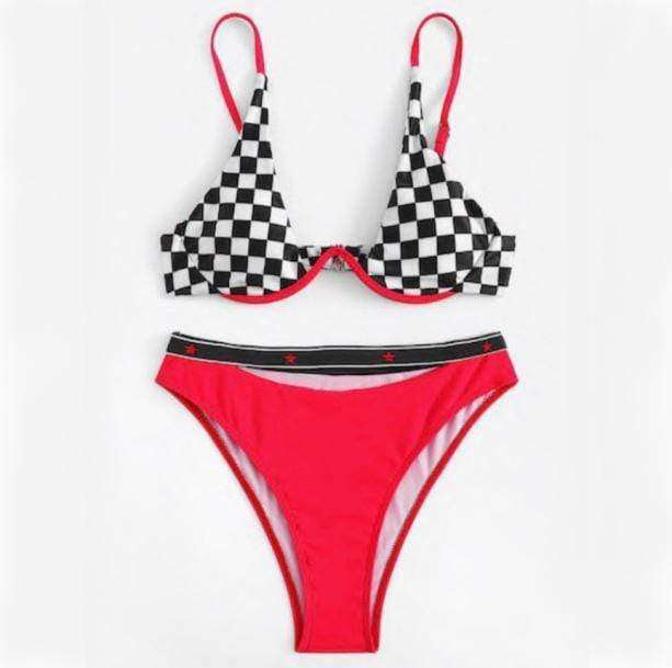 Grunge Style Clothing: Checkered Underwire Bikini for Aesthetic Outfits